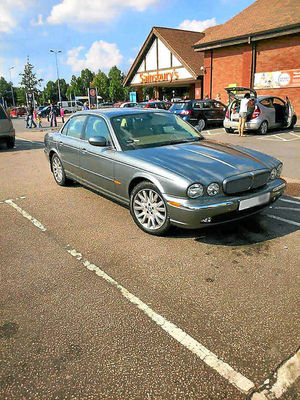 A Jaguar in Sainsburys car park in Shrewsbury