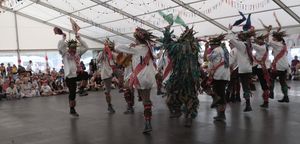 Dancers in vibrant costumes and headgear wow the Shrewsbury Folk Festival audience. Photo: John Hooper