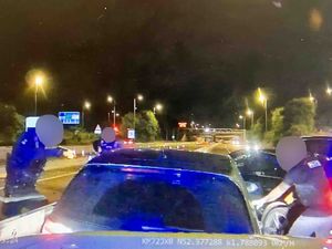 Supporting image for story: Dramatic images show moment three suspected criminals are arrested after police chase