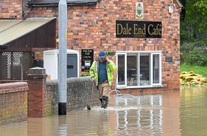 Dale End in Ironbridge was flooded after a brook in the area burst its banks