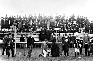 Wenlock Olympia Games and wearing a chestful of medals just right of centre is Wenlock Olympics founder Dr William Penny Brookes