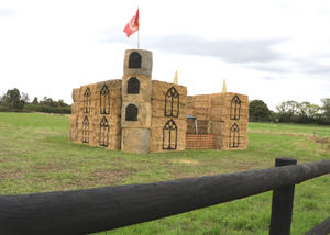 A castle made using hay bales by farmer Roger Evans