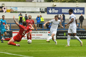Jamie Meddows scores AFC Telford United's third against Spennymoor Town (Picture: Kieren Griffin Photography)