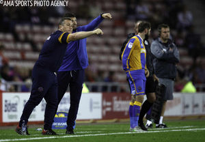 Micky Mellon manager of Shrewsbury Town and assistant Mike Jackson
