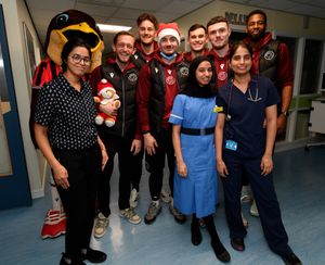 Walsall FC players visit Walsall Manor Hospital.