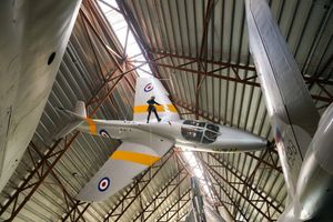 Specialists operators at the Royal Air Force Museum Midlands, in Cosford, clean and maintain a suspended aircraft during the annual high-level aircraft cleaning within the museum's national Cold War exhibition. Picture: Jacob King/PA Wire