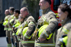 Firefighters at Walsall Fire Station turned out in full kit to honour a 100-year-old former firefighter and war hero George Stokes.
