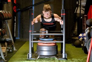 Josh Greer, 20, at Rigorous Gym in Welshpool.