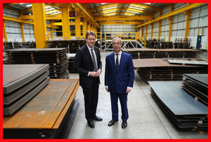 Reform UK deputy leader Richard Tice (left) and Reform UK leader Nigel Farage during a visit to UPS Steels in Kingswinford, Dudley for a press conference. Photo: Jacob King/PA Wire