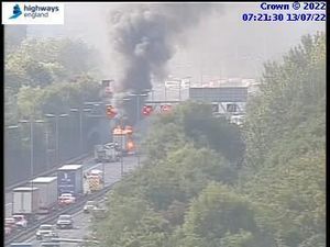 Supporting image for story: Huge M6 lorry fire closes motorway bringing traffic to a standstill for miles