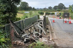 SOUTH COPYRIGHT NATIONAL WORLD STEVE LEATH 02/09/25Pics in Onibury, near Ludlow,  where the bridge has been damaged after being hit by a tractor.