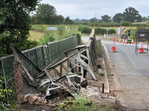 Supporting image for story: Photos show damage to bridge hit by tractor on busy south Shropshire A-road
