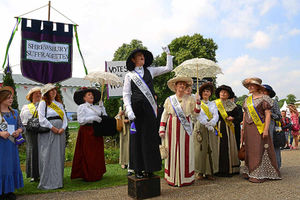 Shrewsbury Suffragettes dressed for the occasion