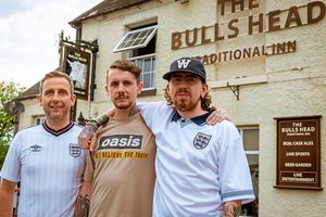 Fans outside The Bulls Head