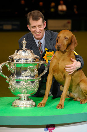 John Thirwell with DFS Crufts Best in Show winner Yogi, a Hungarian vizsla on the final day of DFS Crufts 2010