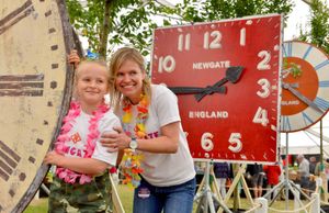 Chloe Read and daughter Lola from Newgate Clocks with their display