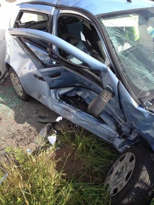 The damage to the car caused in the crash.