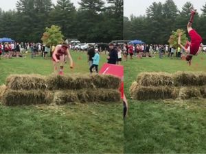 Supporting image for story: A gymnast took an acrobatic approach in this cross-country race