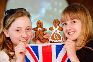 Immie Preston, 12, and Milly Burt, 11, at the Royal Wedding Party at Oldbury Village Hall in Bridgnorth