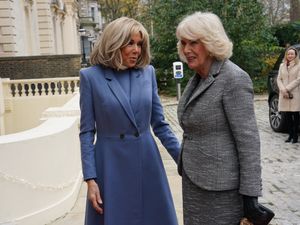 Supporting image for story: Recovering Queen embraces France’s first lady at literary award ceremony