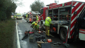 Firefighters at the scene of the crash. Photo: @SFRSWellington
