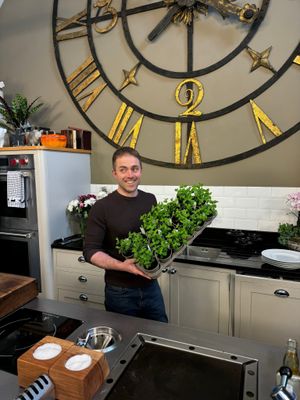 Andy in James' TV kitchen