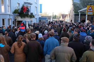 Part of the crowds listening to Robert Jones, senior joint master of the Radnor and West Hereford Hunt. Image by Andy Compton