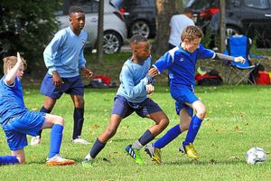 Silverdale Soccerbase Football club tournament. Pictured ,Colron Colts ( dark blue ) v Phoenix Utd U11.