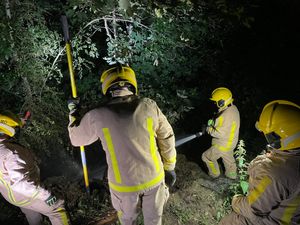 Fire crews tackled an undergrowth blaze on the hottest day of the year. Pictures: Market Drayton Fire Station