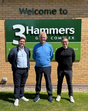 James Rogers (L) and Carl Tomlin (R) with previous owner of 3 Hammers, Ian Bonser