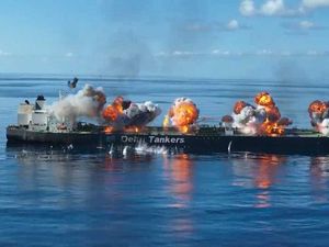 Supporting image for story: Houthi rebel video shows group planted bombs on oil tanker in Red Sea