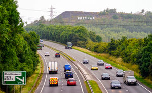 A large sign for Wrexham, in the style of the Hollywood sign in Los Angeles, USA, was installed on the Bursham Bank in Wrexham. Photo: Peter Byrne/PA Wire.