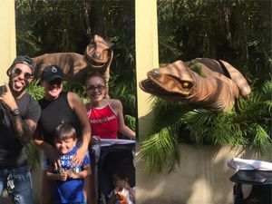 Supporting image for story: This family were so terrified of an animatronic dinosaur they ran off