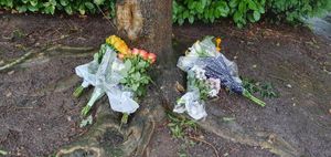 Flowers were left on a tree at the entrance to Warnford Walk at the junction of Fareham Crescent