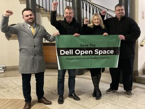 Campaigners celebrate after Dudley Council rejected an application to extend the Aldi store in Wollaston. (l-r) Cllr Andrew Tromans, David Sheppard, Suzanne Webb and James Merrick. Picture Martyn Smith/LDRS free for LDRS use