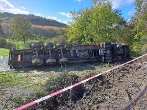 Supporting image for story: HGV rolls over in South Shropshire due to heavy rain