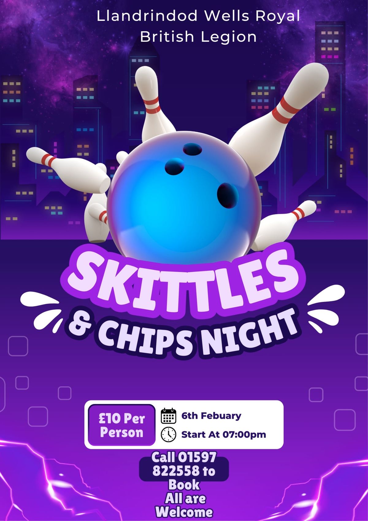 Entertainment Skittles and chips night coming up in Llandrindod Wells