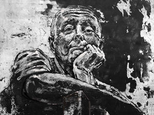 Supporting image for story: Painting of Jasper Carrott made with his hair, blood, and spit mistakenly sold by charity shop