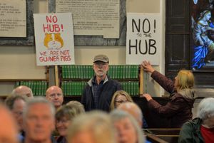 Protestors held up placards 