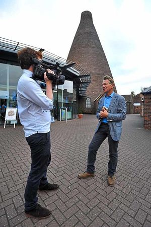Going local – Michael filming in Wordsley at the Red House Glass Cone