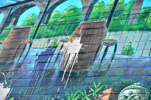 The mural was covered with paint-injected eggs