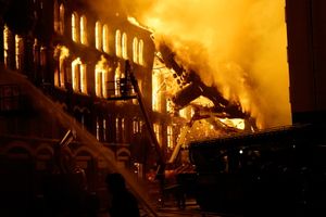 The fire which destroyed Shannons Mills in George Street, Walsall. Photo Aaron Manning/West Midlands Fire Service.