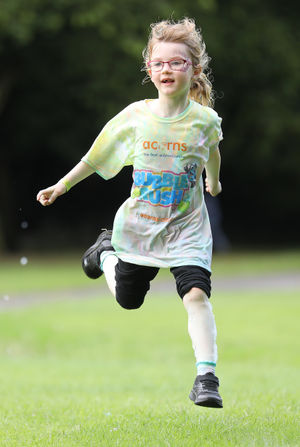 Having fun at the Acorns Bubble Rush.