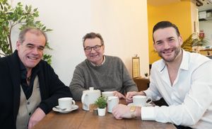 Simon Price, Richard Winterton and James Price enjoy a drink at The Auction Café.