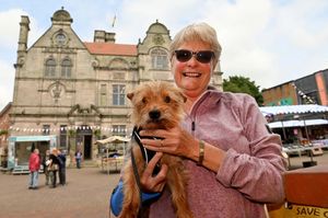 Dorothy Thomas and her dog, Frazer