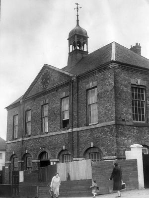 Broseley Town Hall in the early 1960s. It was demolished December 1963.