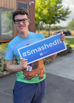 Thomas Emms is celebrating an A in Sociology, B in History and C in Politics