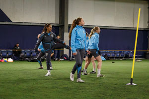 England Lioness legend Fara Williams helped inspire Albion Women before their FA Cup tie against Everton. Pic: Liam Sheasby