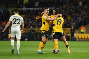 Wolves players celebrate Jonny's opener (Getty Images)