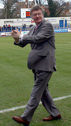  Former Telford United chairman Stan Storton (corr), who led the club in the 1980's, makes an appearance on the pitch to meet the present fans at the beginning of Saturday's game.